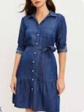 Loft Chambray Flounce Shirttdress